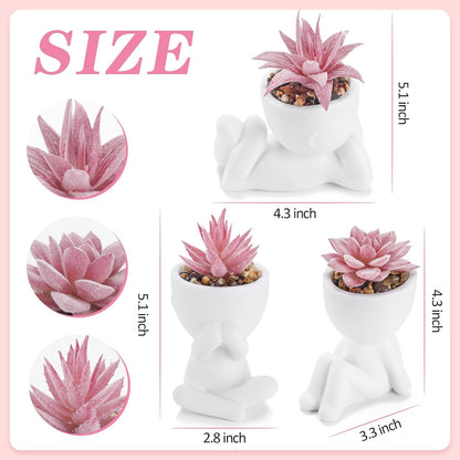 3 Pack Fake Plants in Black Pots for Bathroom Living Room Decor | Unique black human-shaped pot，cute fake succulents plants，perfect for black desk shelf bedroom halloween decor，fresh all year