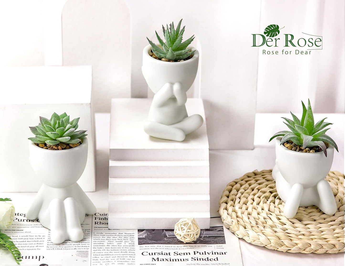 3 Pack Fake Plants in Black Pots for Bathroom Living Room Decor | Unique black human-shaped pot，cute fake succulents plants，perfect for black desk shelf bedroom halloween decor，fresh all year