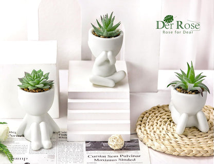 3 Pack Fake Plants in Black Pots for Bathroom Living Room Decor | Unique black human-shaped pot，cute fake succulents plants，perfect for black desk shelf bedroom halloween decor，fresh all year