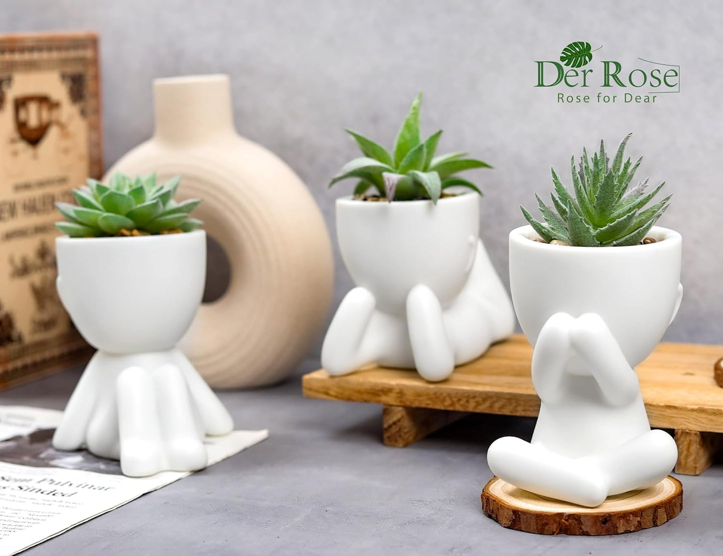 3 Pack Fake Plants in Black Pots for Bathroom Living Room Decor | Unique black human-shaped pot，cute fake succulents plants，perfect for black desk shelf bedroom halloween decor，fresh all year