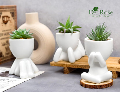 3 Pack Fake Plants in Black Pots for Bathroom Living Room Decor | Unique black human-shaped pot，cute fake succulents plants，perfect for black desk shelf bedroom halloween decor，fresh all year