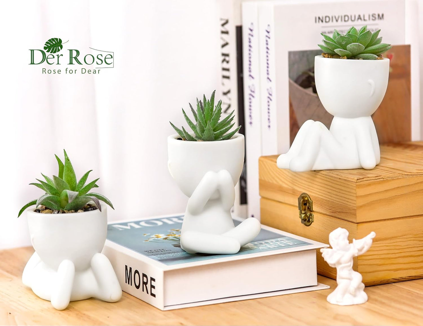 3 Pack Fake Plants in Black Pots for Bathroom Living Room Decor | Unique black human-shaped pot，cute fake succulents plants，perfect for black desk shelf bedroom halloween decor，fresh all year