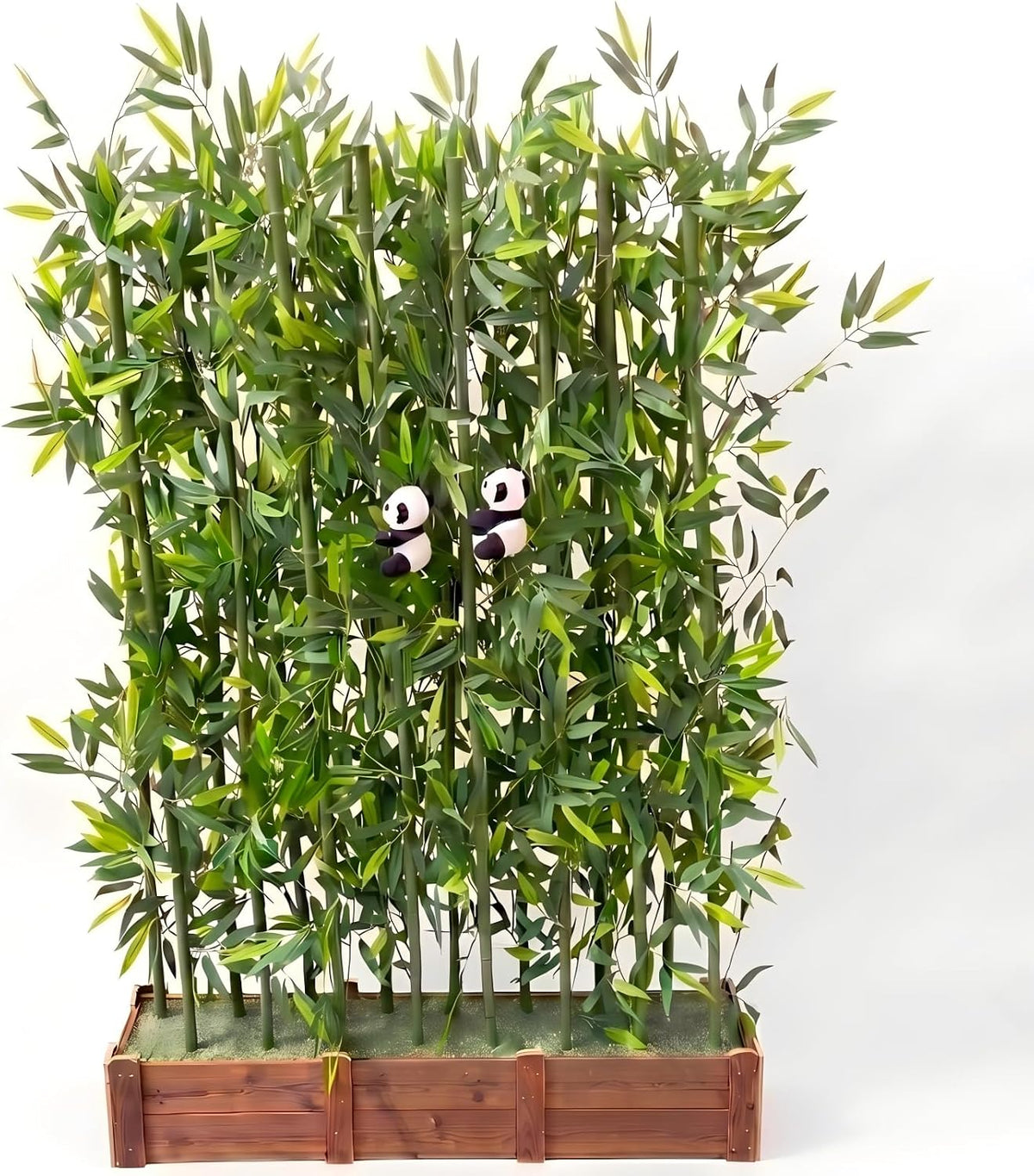Artificial Bamboo Privacy Screen - 39in Solid Wood Base with 16 Thick Faux Stalks & Panda Decor - UV Resistant Tall Fake Plant for Indoor Outdoor Patio Divider - Dense Leaves (Green, 4FT/1.2M)