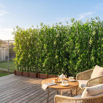 Artificial Bamboo Privacy Screen - 39in Solid Wood Base with 16 Thick Faux Stalks & Panda Decor - UV Resistant Tall Fake Plant for Indoor Outdoor Patio Divider - Dense Leaves (Green, 4FT/1.2M)