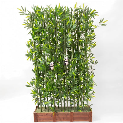 Artificial Bamboo Privacy Screen - 39in Solid Wood Base with 16 Thick Faux Stalks & Panda Decor - UV Resistant Tall Fake Plant for Indoor Outdoor Patio Divider - Dense Leaves (Green, 4FT/1.2M)