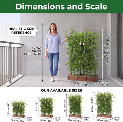 Artificial Bamboo Privacy Screen - 39in Solid Wood Base with 16 Thick Faux Stalks & Panda Decor - UV Resistant Tall Fake Plant for Indoor Outdoor Patio Divider - Dense Leaves (Green, 4FT/1.2M)