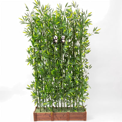 Artificial Bamboo Privacy Screen - 39in Solid Wood Base with 16 Thick Faux Stalks & Panda Decor - UV Resistant Tall Fake Plant for Indoor Outdoor Patio Divider - Dense Leaves (Green, 4FT/1.2M)