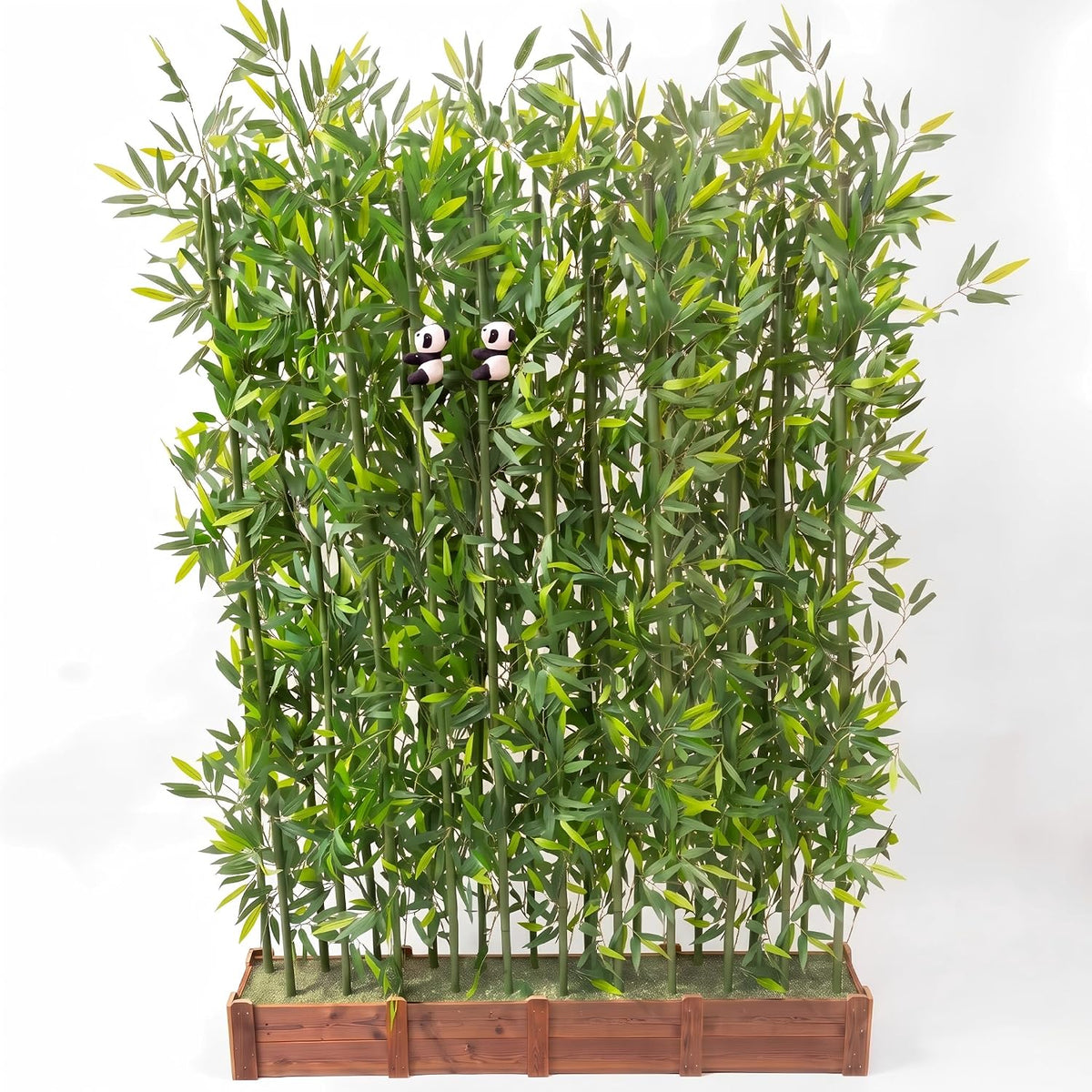 Artificial Bamboo Privacy Screen - 39in Solid Wood Base with 16 Thick Faux Stalks & Panda Decor - UV Resistant Tall Fake Plant for Indoor Outdoor Patio Divider - Dense Leaves (Green, 4FT/1.2M)