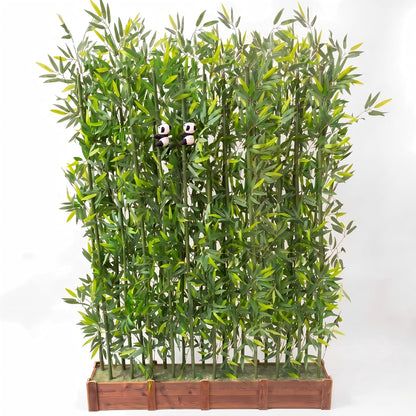 Artificial Bamboo Privacy Screen - 39in Solid Wood Base with 16 Thick Faux Stalks & Panda Decor - UV Resistant Tall Fake Plant for Indoor Outdoor Patio Divider - Dense Leaves (Green, 4FT/1.2M)