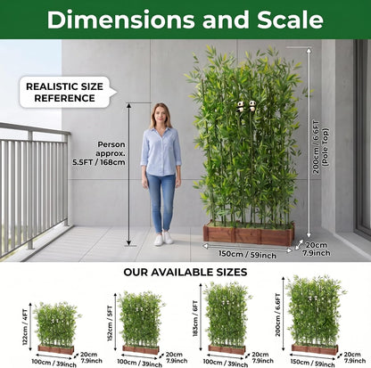 Artificial Bamboo Privacy Screen - 39in Solid Wood Base with 16 Thick Faux Stalks & Panda Decor - UV Resistant Tall Fake Plant for Indoor Outdoor Patio Divider - Dense Leaves (Green, 4FT/1.2M)