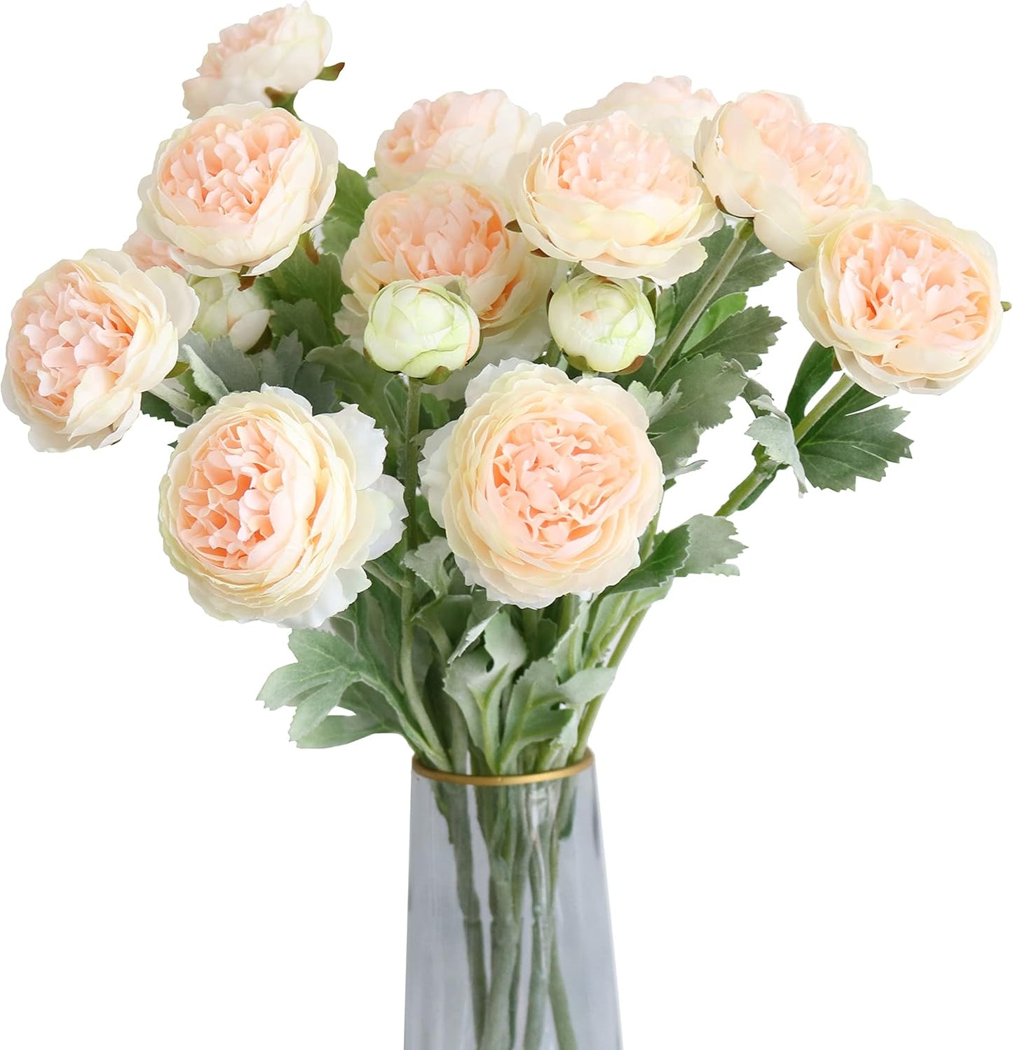 6PCS Artificial Ranunculus Flowers with Real Touch Stem for Household Arrangement (Light Orange)