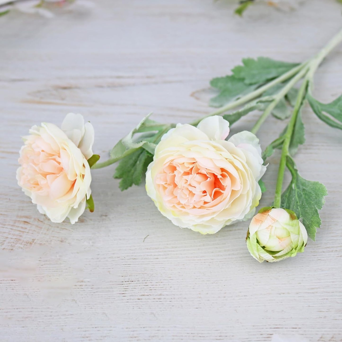 6PCS Artificial Ranunculus Flowers with Real Touch Stem for Household Arrangement (Light Orange)