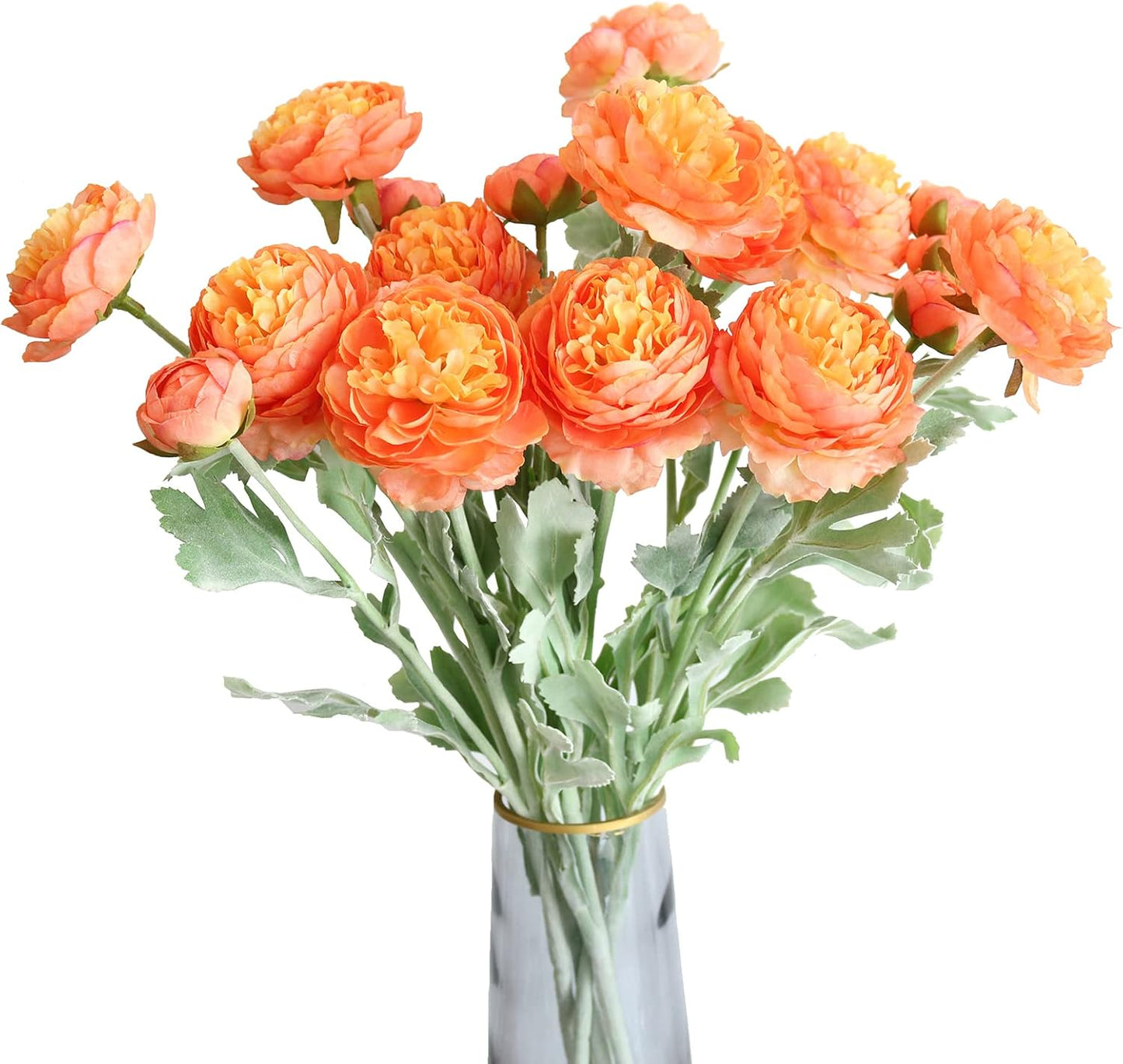 6PCS Artificial Ranunculus Flowers with Real Touch Stem for Household Arrangement (Light Orange)