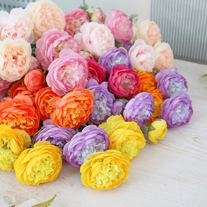 6PCS Artificial Ranunculus Flowers with Real Touch Stem for Household Arrangement (Light Orange)
