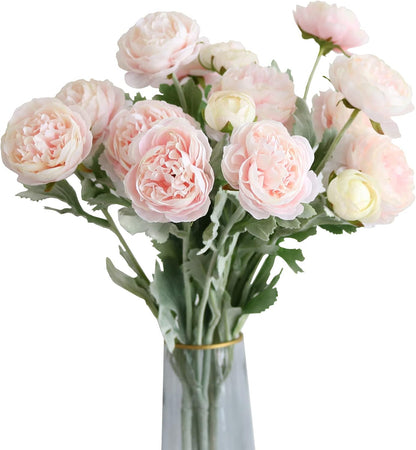 6PCS Artificial Ranunculus Flowers with Real Touch Stem for Household Arrangement (Light Orange)