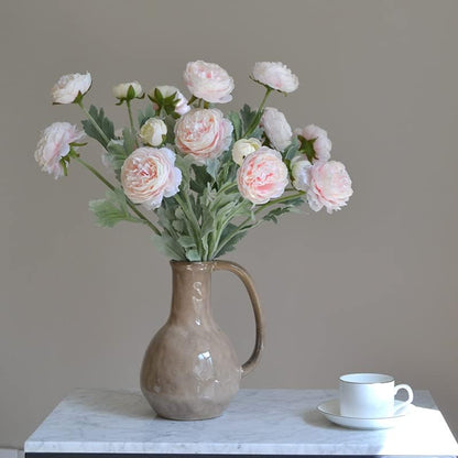 6PCS Artificial Ranunculus Flowers with Real Touch Stem for Household Arrangement (Light Orange)