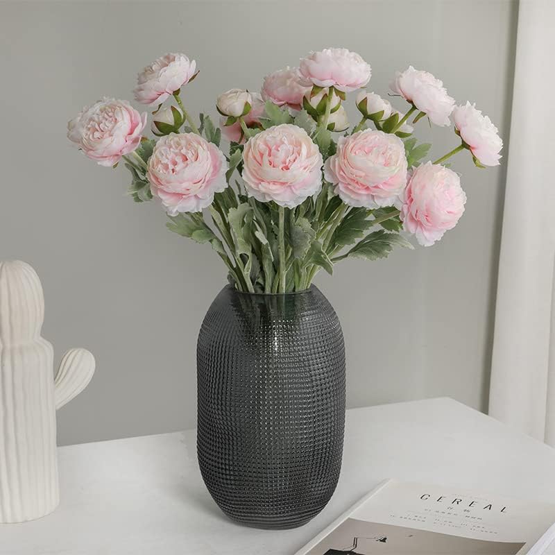 6PCS Artificial Ranunculus Flowers with Real Touch Stem for Household Arrangement (Light Orange)