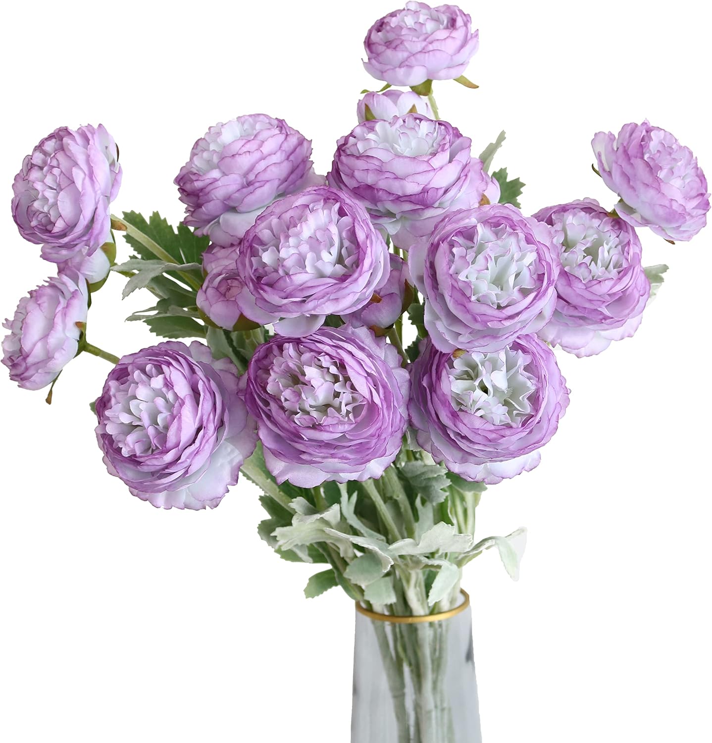 6PCS Artificial Ranunculus Flowers with Real Touch Stem for Household Arrangement (Light Orange)