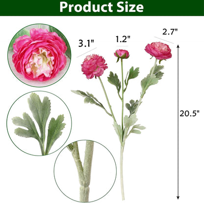 6PCS Artificial Ranunculus Flowers with Real Touch Stem for Household Arrangement (Light Orange)
