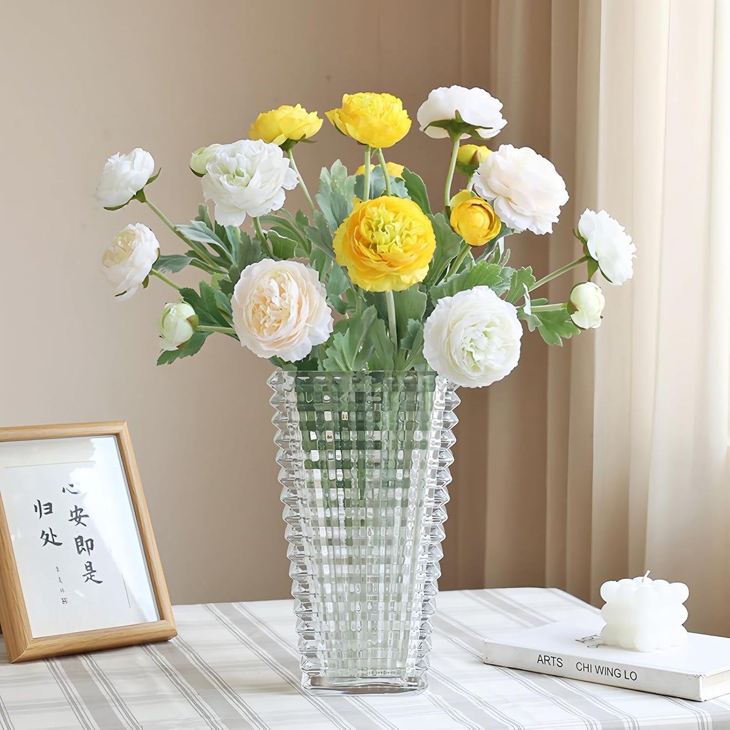 6PCS Artificial Ranunculus Flowers with Real Touch Stem for Household Arrangement (Light Orange)