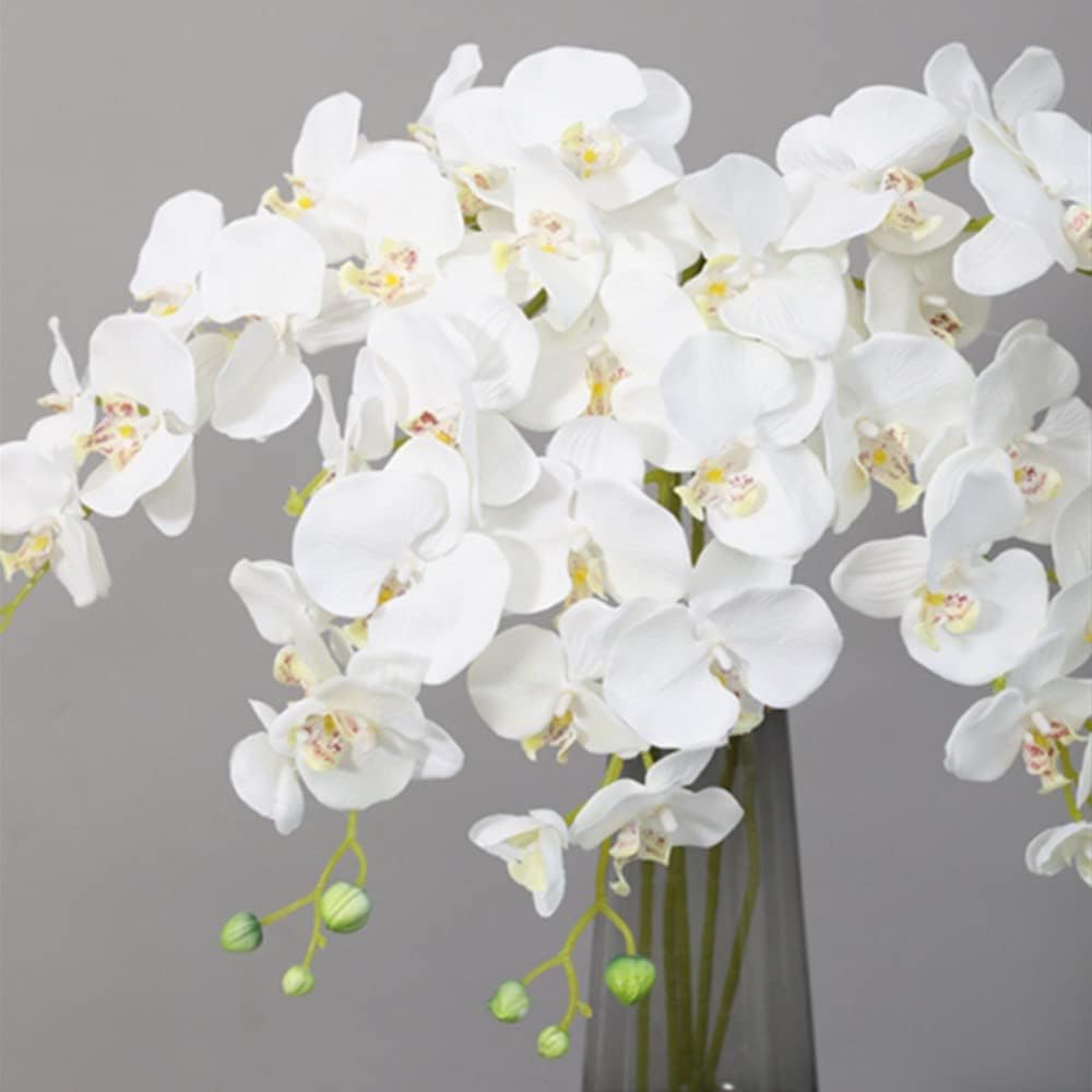 27" Artificial Phalaenopsis Flowers 6 Pcs White Perhaps Faint Yellow Artificial Orchid Flowers Stem Plants for Home Décor