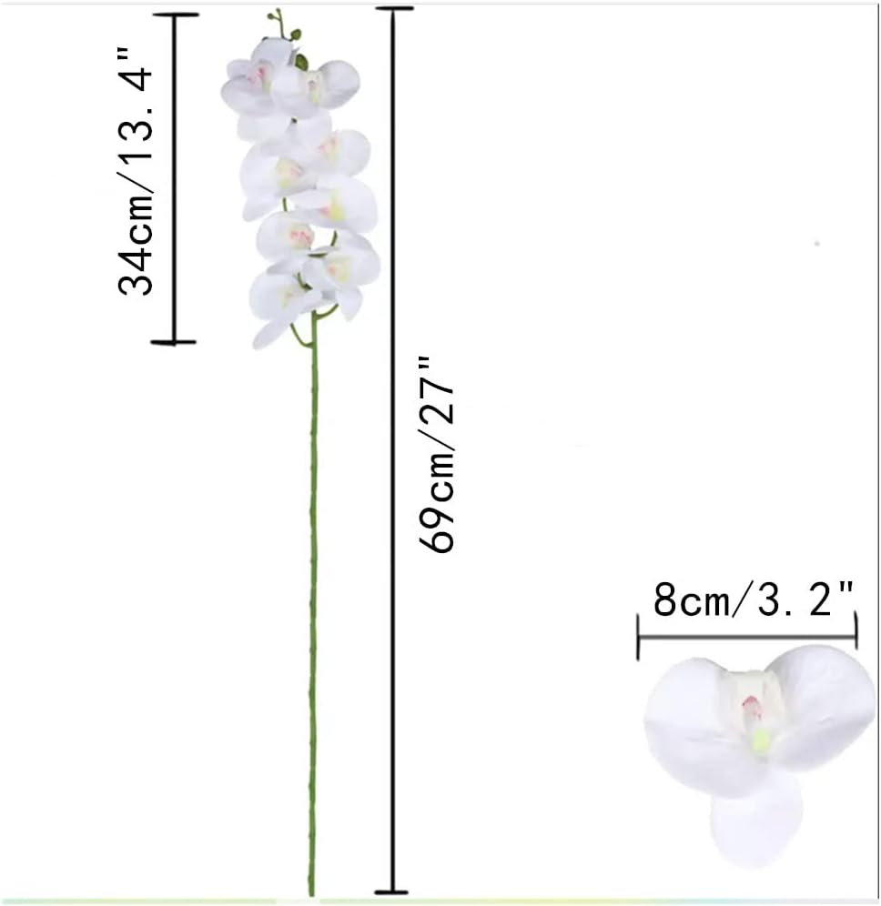 27" Artificial Phalaenopsis Flowers 6 Pcs White Perhaps Faint Yellow Artificial Orchid Flowers Stem Plants for Home Décor