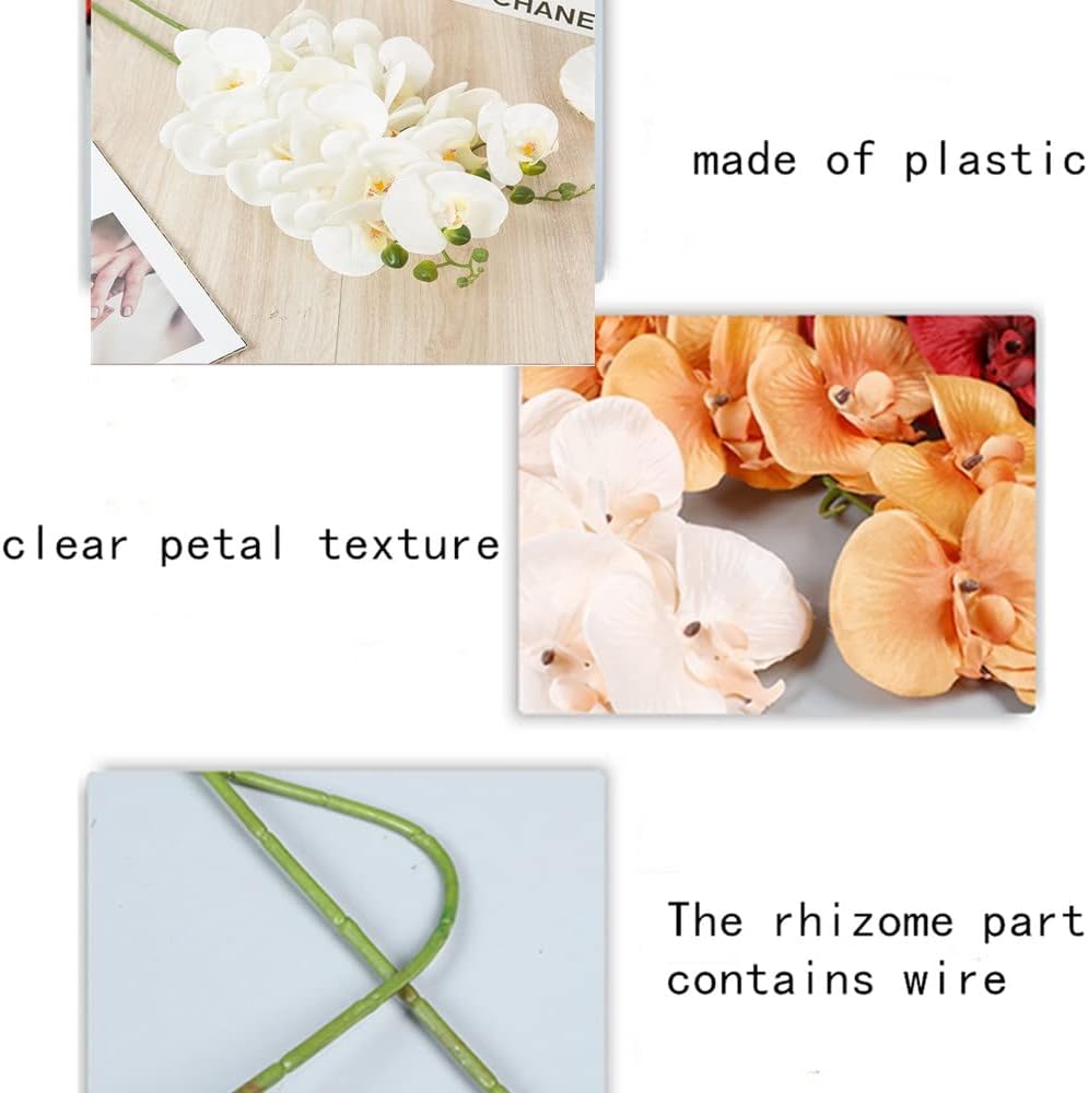 27" Artificial Phalaenopsis Flowers 6 Pcs White Perhaps Faint Yellow Artificial Orchid Flowers Stem Plants for Home Décor
