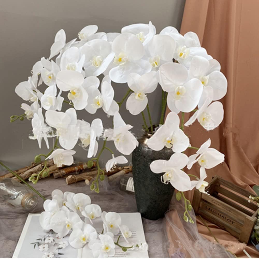 27" Artificial Phalaenopsis Flowers 6 Pcs White Perhaps Faint Yellow Artificial Orchid Flowers Stem Plants for Home Décor