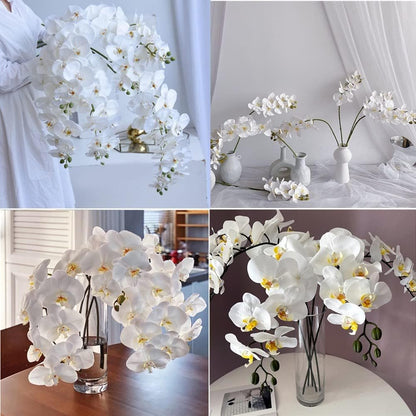 27" Artificial Phalaenopsis Flowers 6 Pcs White Perhaps Faint Yellow Artificial Orchid Flowers Stem Plants for Home Décor