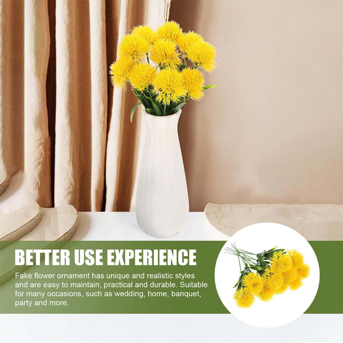 12 Pcs Lifelike Dandelion Branches Artificial Dandelion Flower Stems for Home Decor Wedding Party Office Dorm Photo Prop 9.84 inch Fake Ornament