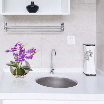 Artificial Orchid Flower, Faux Phalaenopsis Flower Arrangement | With Vase, Purple Potted Plant Bonsai for Wedding Party Office Table Centerpiece Bathroom Home Decoration