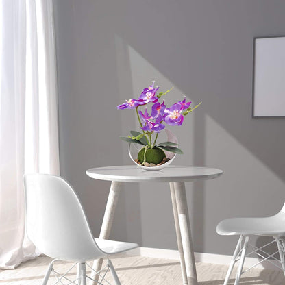 Artificial Orchid Flower, Faux Phalaenopsis Flower Arrangement | With Vase, Purple Potted Plant Bonsai for Wedding Party Office Table Centerpiece Bathroom Home Decoration