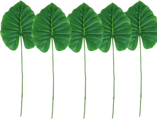 5Pcs Artificial Elephant Ear Plant Stem Fake Greenery Monstera Leaves Tropical Branches for Home Wedding Party Decor (Large)