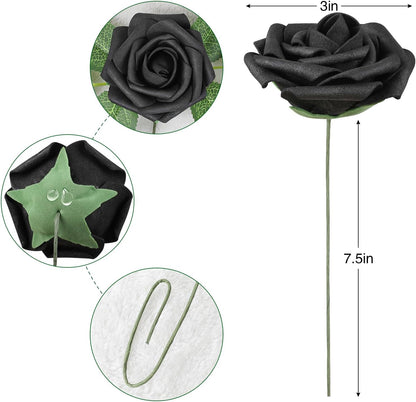 Artificial Flowers Dark Red Rose 25pcs Real Looking Fake Roses w/Stem for DIY Wedding Bouquets Centerpieces Arrangements Party Baby Shower Birthday Christmas Tree Decorations