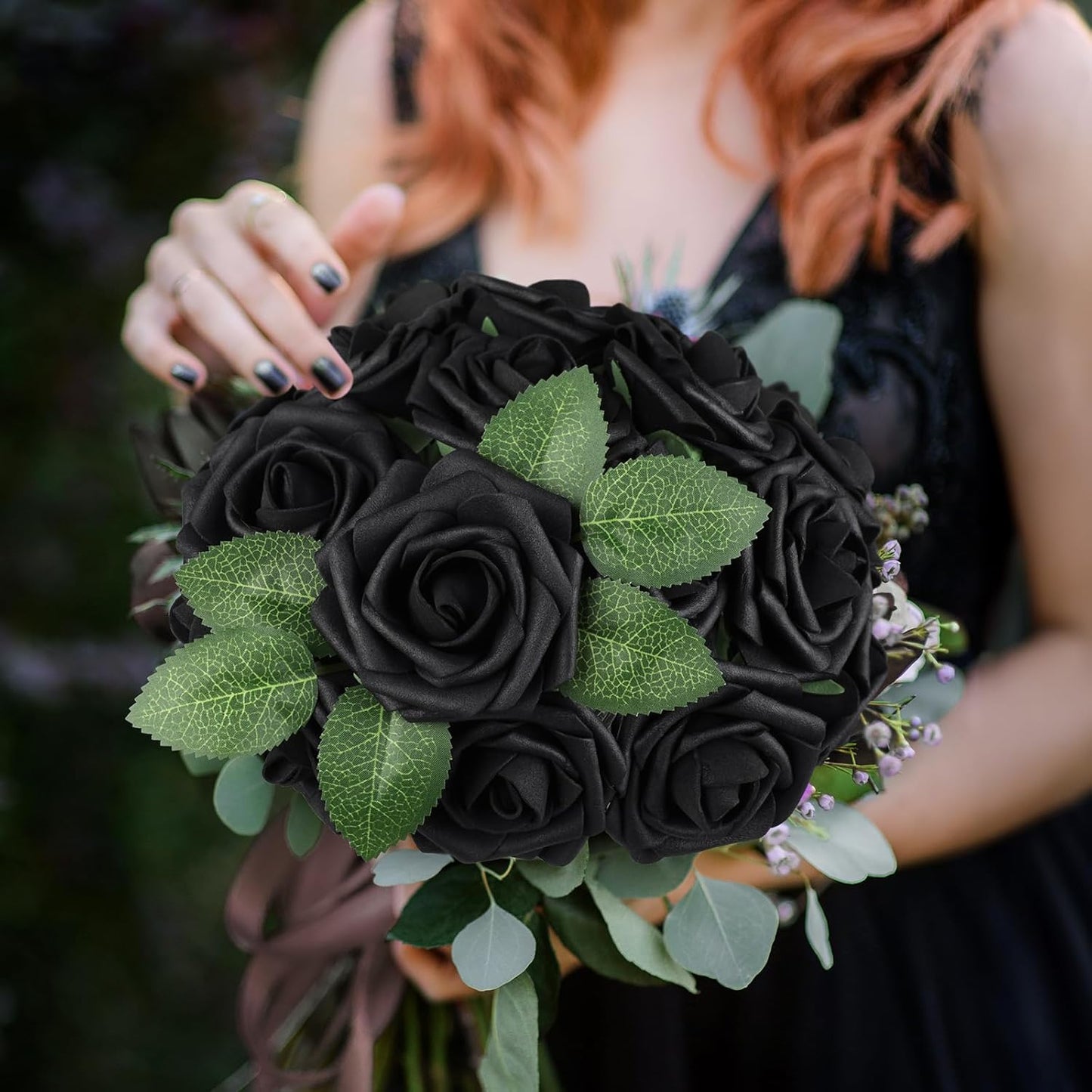 Artificial Flowers Dark Red Rose 25pcs Real Looking Fake Roses w/Stem for DIY Wedding Bouquets Centerpieces Arrangements Party Baby Shower Birthday Christmas Tree Decorations