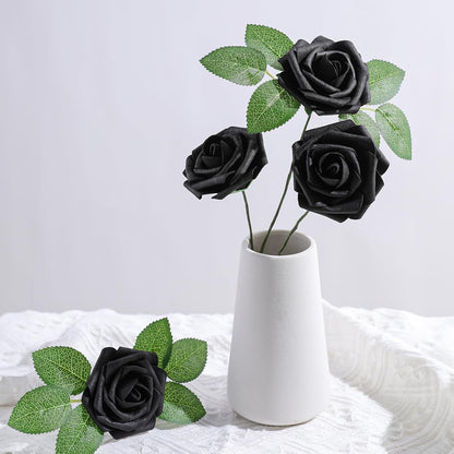 Artificial Flowers Dark Red Rose 25pcs Real Looking Fake Roses w/Stem for DIY Wedding Bouquets Centerpieces Arrangements Party Baby Shower Birthday Christmas Tree Decorations