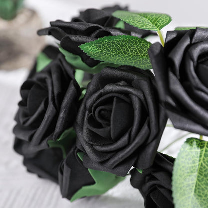 Artificial Flowers Dark Red Rose 25pcs Real Looking Fake Roses w/Stem for DIY Wedding Bouquets Centerpieces Arrangements Party Baby Shower Birthday Christmas Tree Decorations