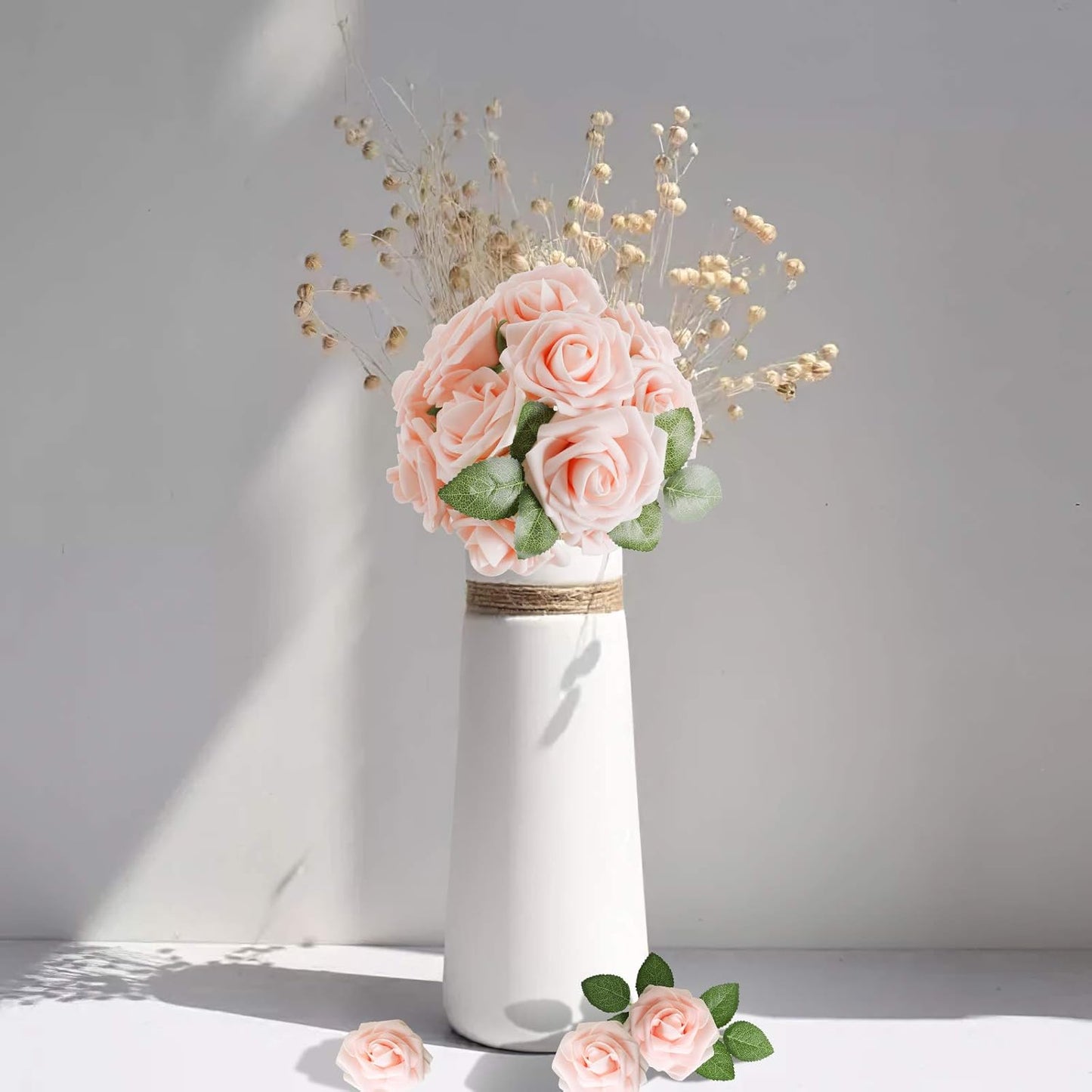 Artificial Flowers Dark Red Rose 25pcs Real Looking Fake Roses w/Stem for DIY Wedding Bouquets Centerpieces Arrangements Party Baby Shower Birthday Christmas Tree Decorations