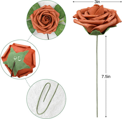 Artificial Flowers Dark Red Rose 25pcs Real Looking Fake Roses w/Stem for DIY Wedding Bouquets Centerpieces Arrangements Party Baby Shower Birthday Christmas Tree Decorations