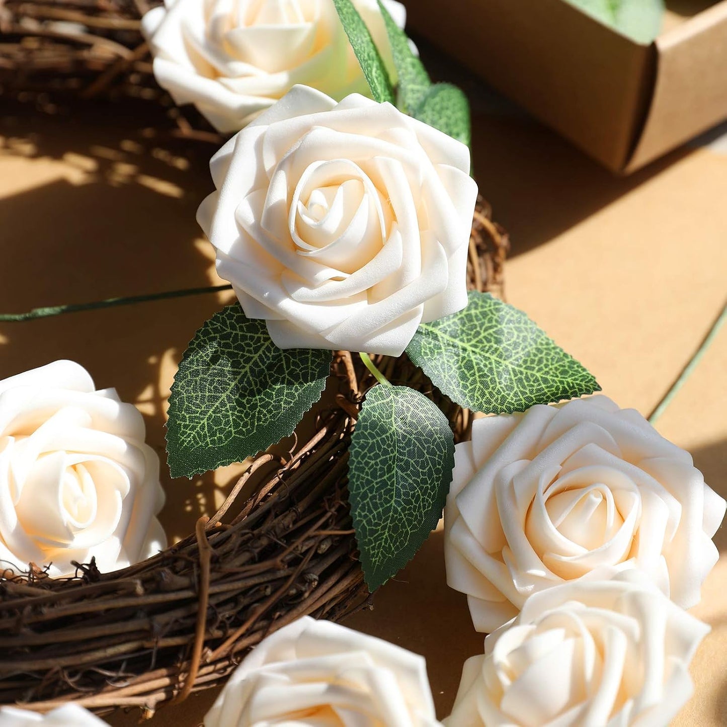 Artificial Flowers Dark Red Rose 25pcs Real Looking Fake Roses w/Stem for DIY Wedding Bouquets Centerpieces Arrangements Party Baby Shower Birthday Christmas Tree Decorations