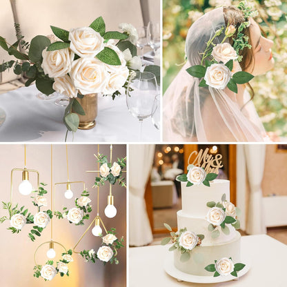 Artificial Flowers Dark Red Rose 25pcs Real Looking Fake Roses w/Stem for DIY Wedding Bouquets Centerpieces Arrangements Party Baby Shower Birthday Christmas Tree Decorations