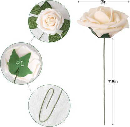 Artificial Flowers Dark Red Rose 25pcs Real Looking Fake Roses w/Stem for DIY Wedding Bouquets Centerpieces Arrangements Party Baby Shower Birthday Christmas Tree Decorations