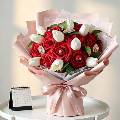 Artificial Flowers Dark Red Rose 25pcs Real Looking Fake Roses w/Stem for DIY Wedding Bouquets Centerpieces Arrangements Party Baby Shower Birthday Christmas Tree Decorations