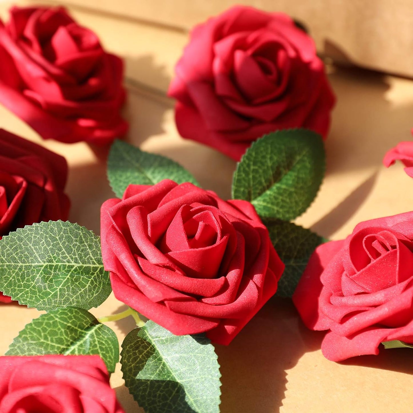 Artificial Flowers Dark Red Rose 25pcs Real Looking Fake Roses w/Stem for DIY Wedding Bouquets Centerpieces Arrangements Party Baby Shower Birthday Christmas Tree Decorations
