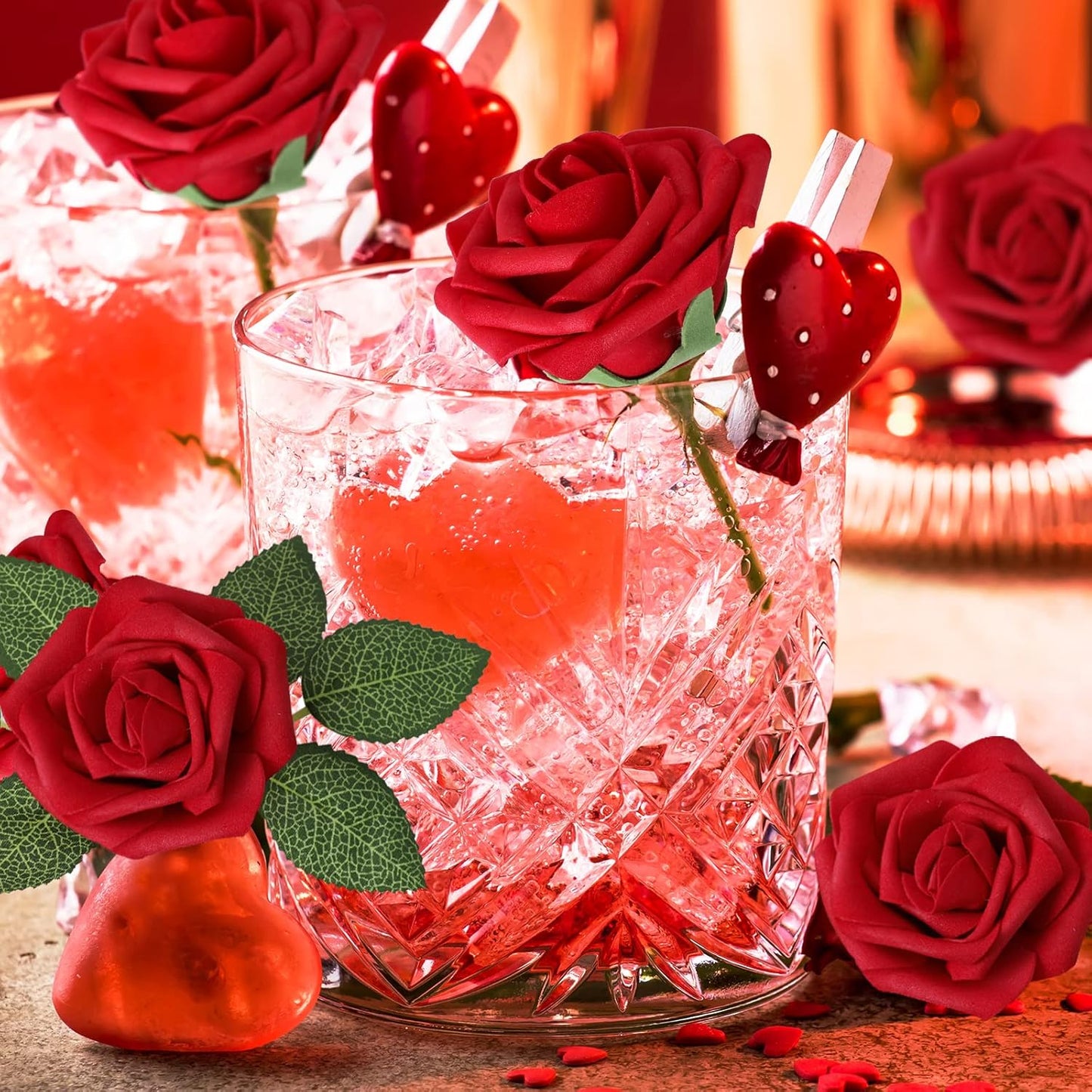 Artificial Flowers Dark Red Rose 25pcs Real Looking Fake Roses w/Stem for DIY Wedding Bouquets Centerpieces Arrangements Party Baby Shower Birthday Christmas Tree Decorations