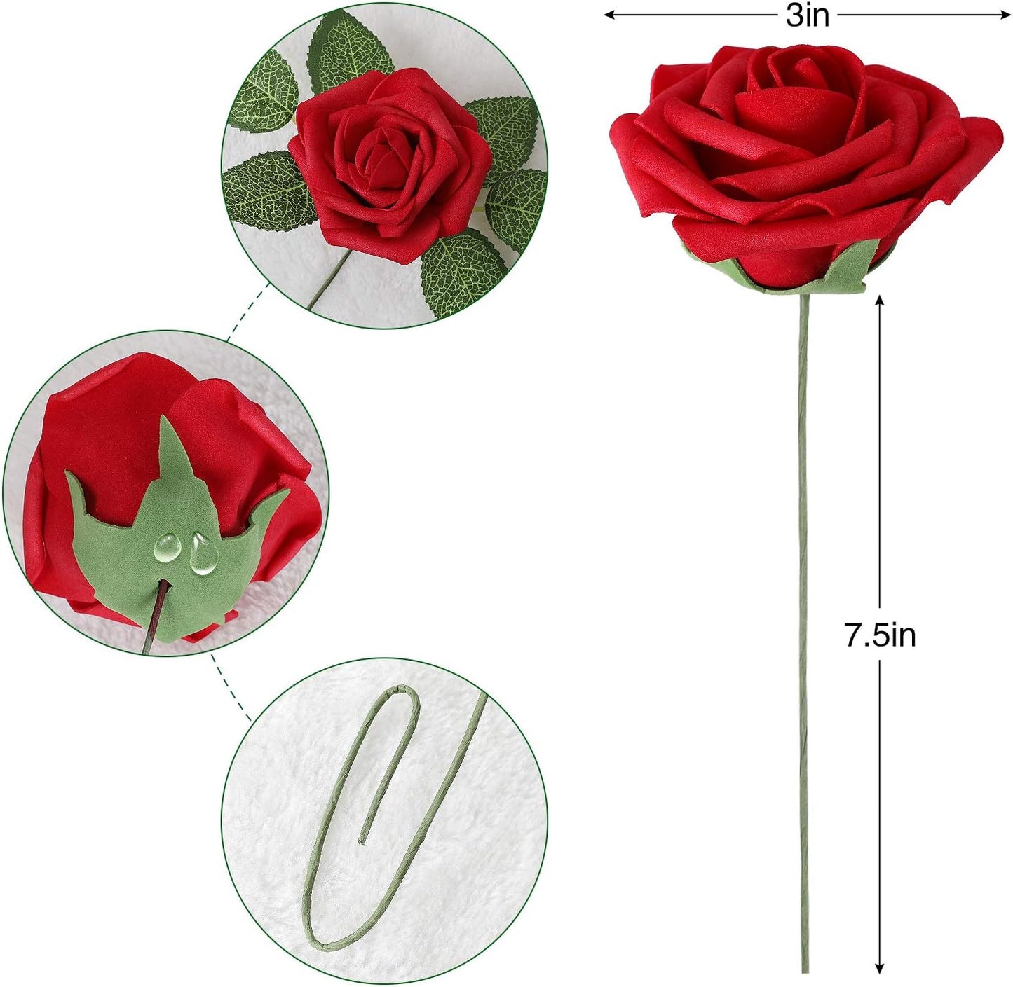 Artificial Flowers Dark Red Rose 25pcs Real Looking Fake Roses w/Stem for DIY Wedding Bouquets Centerpieces Arrangements Party Baby Shower Birthday Christmas Tree Decorations