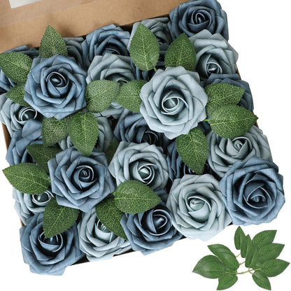 Artificial Flowers Dark Red Rose 25pcs Real Looking Fake Roses w/Stem for DIY Wedding Bouquets Centerpieces Arrangements Party Baby Shower Birthday Christmas Tree Decorations