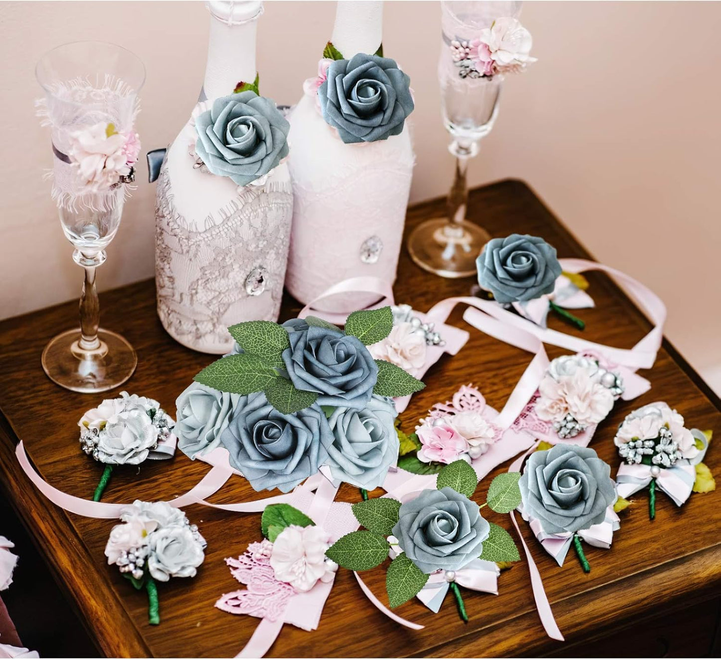 Artificial Flowers Dark Red Rose 25pcs Real Looking Fake Roses w/Stem for DIY Wedding Bouquets Centerpieces Arrangements Party Baby Shower Birthday Christmas Tree Decorations