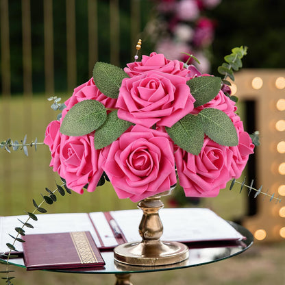 Artificial Flowers Dark Red Rose 25pcs Real Looking Fake Roses w/Stem for DIY Wedding Bouquets Centerpieces Arrangements Party Baby Shower Birthday Christmas Tree Decorations