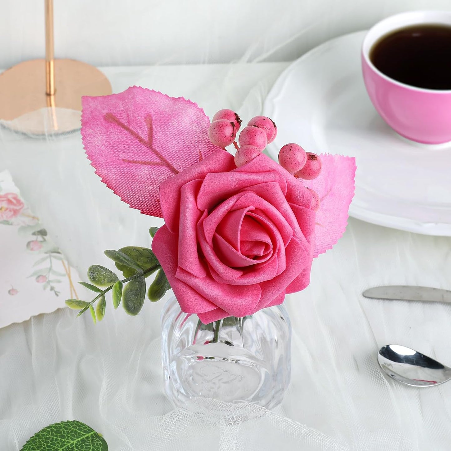 Artificial Flowers Dark Red Rose 25pcs Real Looking Fake Roses w/Stem for DIY Wedding Bouquets Centerpieces Arrangements Party Baby Shower Birthday Christmas Tree Decorations